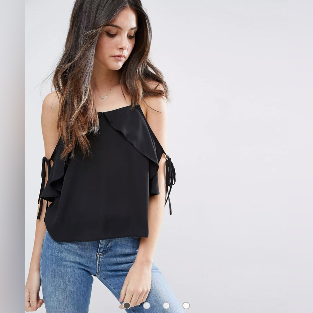 ASOS Thick Strap Cami with Tie Cold Shoulder Top Size 6 Black blouse